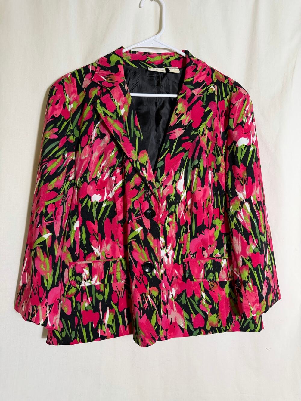 Kim Rogers Floral Blazer XL Pink Black Stretch Jacket Career Spring Women’s